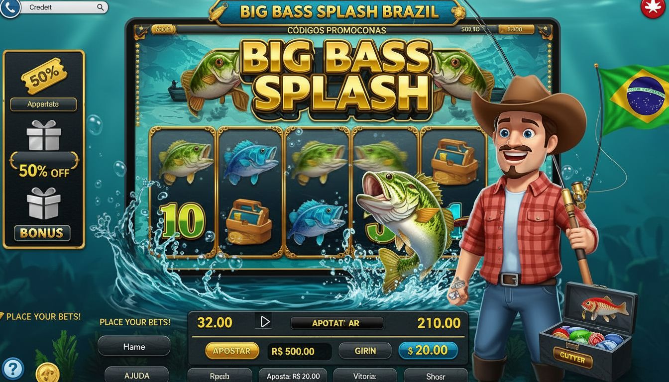 Interface de casino com cupons e símbolos de peixes 